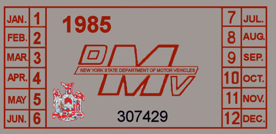 1985 New York REGISTRATION sticker